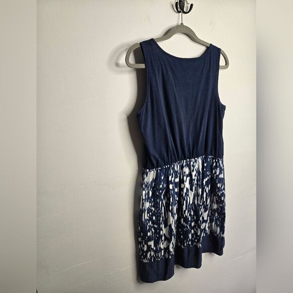 DKNY Artsy Sleeveless Mini Dress Abstract Mixed Media Drawstring Waist Size L - Picture 7 of 8